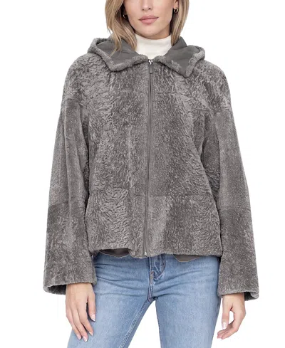 Gorski Reversible Shearling Lamb Zip Parka In Gray