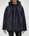 Gorski Reversible Shearling Lamb Zip Parka Jacket With Side Slits In Dark Blue/dark Blue