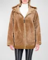 Gorski Reversible Shearling Lamb Zip Parka Jacket With Side Slits In Latte