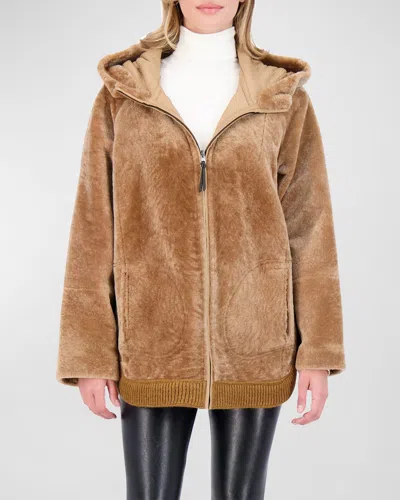 Gorski Reversible Shearling Lamb Zip Parka Jacket With Side Slits In Latte/latte