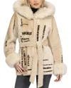 Gorski Reversible Shearling Parka Coat With Shearling Hood Trim & Cuffs With Belt In Neutral