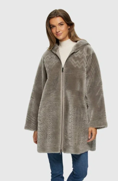 Gorski Reversible Shearling Lamb Parka With Grooved Pattern In Light Gray