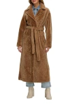 Gorski Reversible Textured Genuine Shearling Coat With Side Slits, Belt In Brown