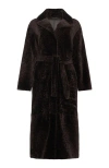 Gorski Reversible Textured Genuine Shearling Coat With Side Slits, Belt In Brown