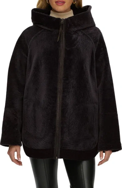 Gorski Reversible Textured Genuine Shearling Zip Parka With Ribbed Hem In Black