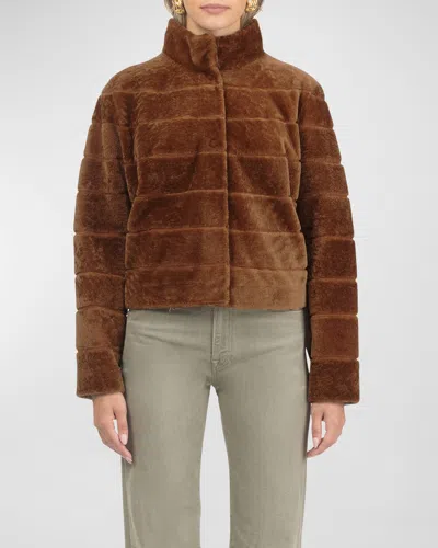 Gorski Reversible Textured Lamb Shearling Jacket In Camel