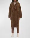 Gorski Reversible Textured Lamb Shearling Long Coat In Camel