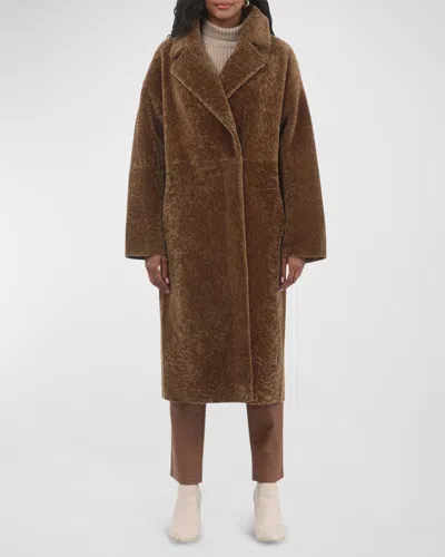 Gorski Reversible Textured Lamb Shearling Long Coat In Camel