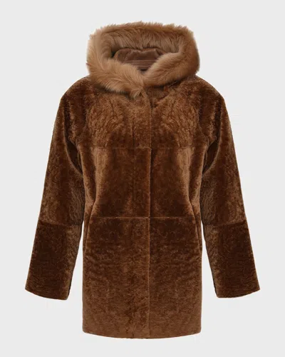 Gorski Reversible Textured Lamb Shearling Parka With Merinillo Lamb Shearling Trim In Camel