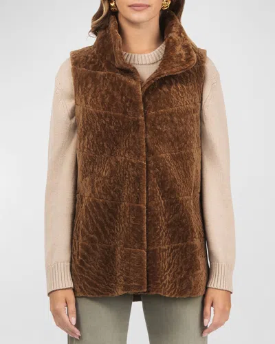 Gorski Reversible Textured Lamb Shearling Vest In Camel