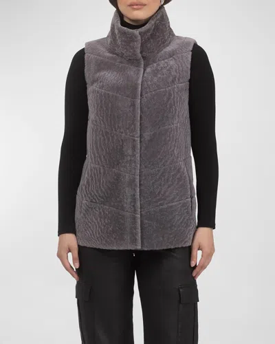 Gorski Reversible Textured Lamb Shearling Vest In Gray