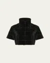 Gorski Horizontal Lamb Shearling Short-sleeve Bolero Jacket In Black/black