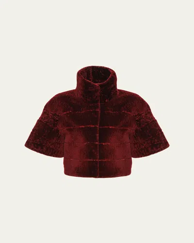 Gorski Reversible Textured Shearling Lamb Bolero In Wine/wine
