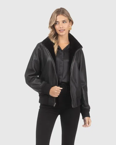 Gorski Reversible Textured Shearling Lamb Bomber Jacket In Black
