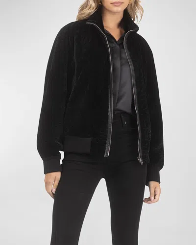 Gorski Reversible Textured Shearling Lamb Bomber Jacket In Black