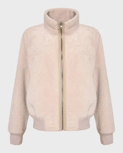 Gorski Reversible Textured Shearling Lamb Bomber Jacket In Cream