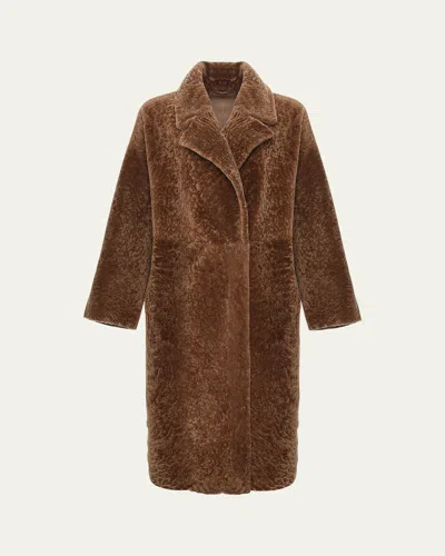 Gorski Reversible Textured Shearling Lamb Coat In Camel/camel
