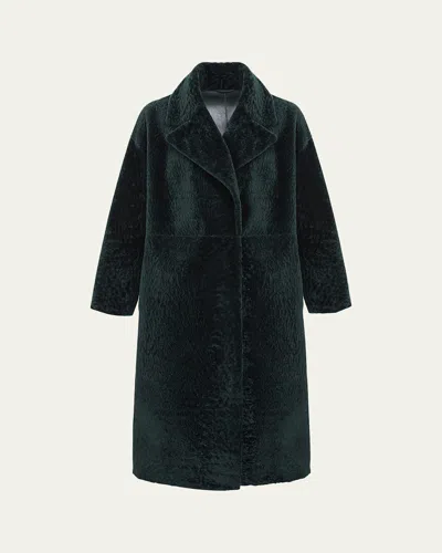 Gorski Reversible Textured Shearling Lamb Coat In Emerald/emerald