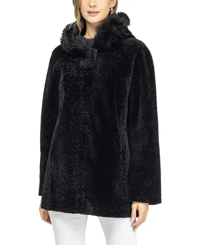 Gorski Reversible Textured Shearling Lamb Parka With Merinillo Shearling Lamb Hood Trim In Black