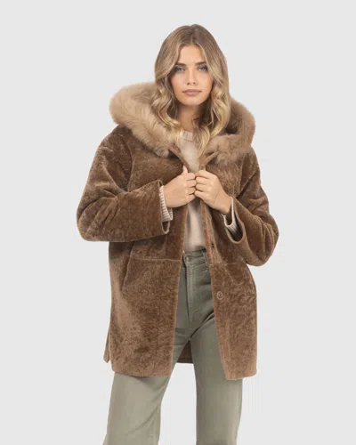 Gorski Reversible Textured Shearling Lamb Parka With Merinillo Shearling Lamb Hood Trim In Brown