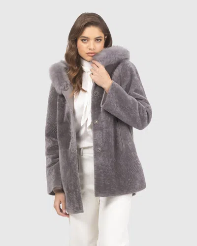 Gorski Reversible Textured Shearling Lamb Parka With Merinillo Shearling Lamb Hood Trim In Gray