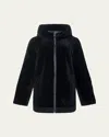 Gorski Reversible Textured Shearling Lamb Zip Hooded Jacket In Black/black