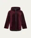 Gorski Reversible Textured Shearling Lamb Zip Hooded Jacket In Burgundy/black