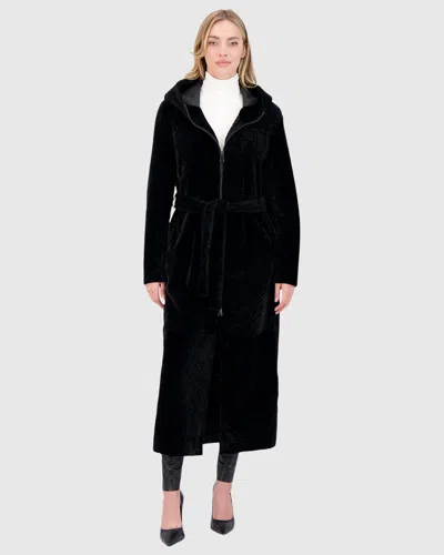 Gorski Reversible Textured Shearling Lamb Zip Parka With Belt In Black