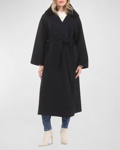 Gorski Reversible Wool Belted Coat With Detachable Lamb Shearling Collar In Black/navy