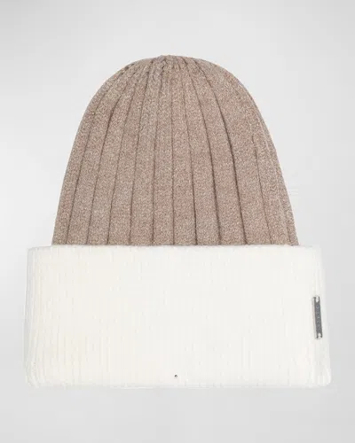 Gorski Ribbed Knit Two-tone Beanie In Brown
