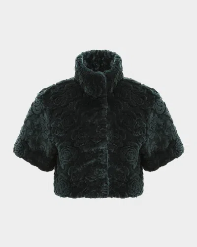 Gorski Rose Printed Select Lamb Shearling Bolero Jacket In Green