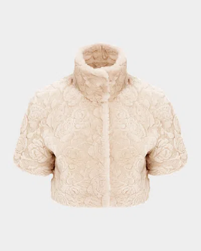 Gorski Rose Printed Select Lamb Shearling Bolero Jacket In Neutral