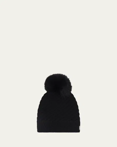 Gorski Select Cashmere Beanie With Lamb Shearling Pom In Black