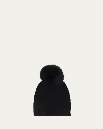 Gorski Select Cashmere Beanie With Lamb Shearling Pom In Black Black