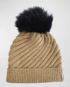 Gorski Select Cashmere Beanie With Lamb Shearling Pom In Camel Black