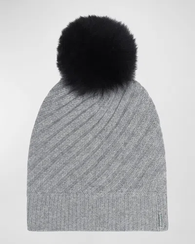 Gorski Select Cashmere Beanie With Lamb Shearling Pom In Gray