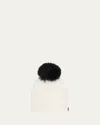 Gorski Select Cashmere Beanie With Lamb Shearling Pom In Ivory Black