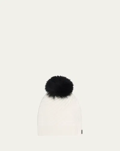 Gorski Select Cashmere Beanie With Lamb Shearling Pom In Ivory Black
