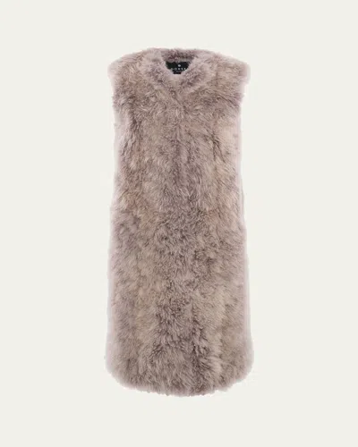 Gorski Select Cashmere Goat Fur Collarless Long Vest In Taupe