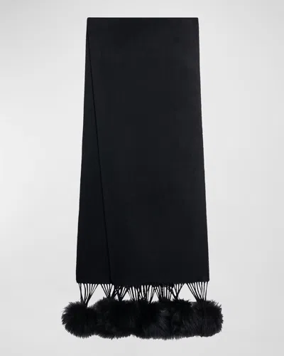 Gorski Select Cashmere Stole With Lamb Shearling Poms In Black