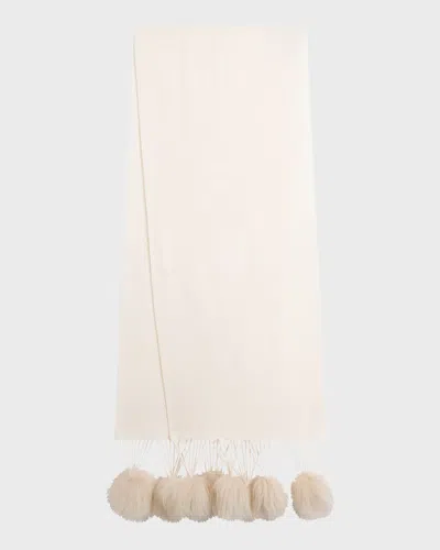 Gorski Select Cashmere Stole With Lamb Shearling Poms In Neutral