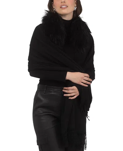 Gorski Select Cashmere Stole With Select Lamb Collar In Black