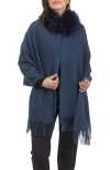 Gorski Select Cashmere Stole With Select Lamb Collar In Blue
