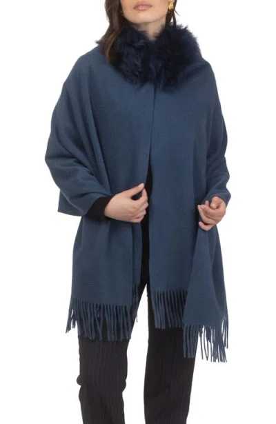 Gorski Select Cashmere Stole With Select Lamb Collar In Blue
