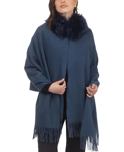 Gorski Select Cashmere Stole With Select Lamb Collar In Blue