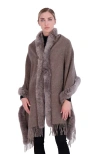 Gorski Select Double Face Wool/cashmere Stole With Lamb Trim In Brown