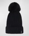 Gorski Select Knit Beanie With Lamb Shearling Pom In Black Black
