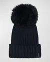 Gorski Select Knit Beanie With Lamb Shearling Pom In Navy Black