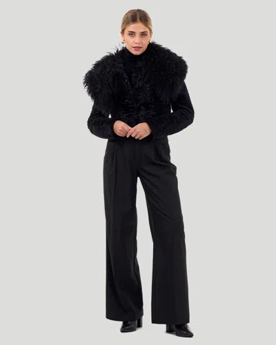 Gorski Select Lamb Bolero With Floral Embroidery In Black