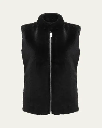 Gorski Select Lamb Shearling Zip Vest With Loro Piana Wool Back In Black